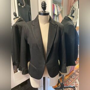 No Brand Tag- Black Textured Blazer with 3/5 Sleeve & Ruffle Cuffs, Size Medium